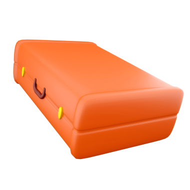 Basit bir tasarımı olan turuncu bir bavul. Seyahat ve depolama amacıyla ideal..