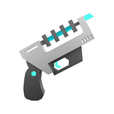 Sivri dizaynlı stilize bir fütüristik silah. Tetikleyici ve parlayan mavi bir element..