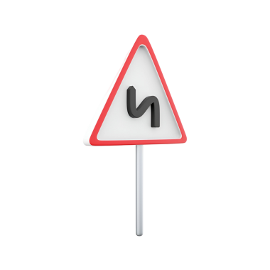 İleride sürücü farkındalığı ve güvenliği için tasarlanmış bir yol eğrisini gösteren üçgen bir trafik işareti.