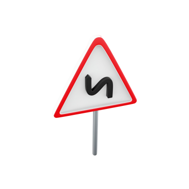 İleride virajlara karşı sürücüleri uyarmak için tasarlanmış virajları gösteren üçgen bir yol işareti var..