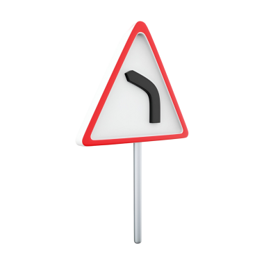 Yoldaki sol kavisi gösteren bir uyarı işareti. Sürücüleri güvenli navigasyon için uyarmak üzere tasarlanmış..