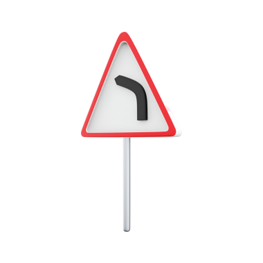 İleride sola dönüş olduğunu belirten bir trafik işareti, sürücüleri virajda güvenli bir şekilde gezinmeleri için uyarmak üzere tasarlanmış..