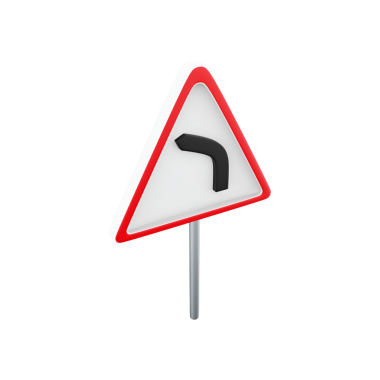 Sürücüler için sol eğriyi gösteren üçgen bir yol işareti.