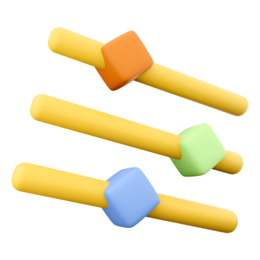 Küp şeklinde saplı üç renkli kaydırıcı, denetim veya ayar ayarlarını temsil ediyor.