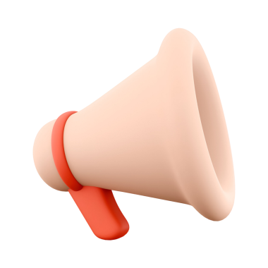 3 boyutlu bir megafon, iletişimi, duyuruları ya da yayın mesajlarını simgeliyor..