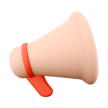 Yumuşak bir dizaynda stilize edilmiş bir megafon, genellikle duyuruları veya iletişimi sembolize etmek için kullanılır..