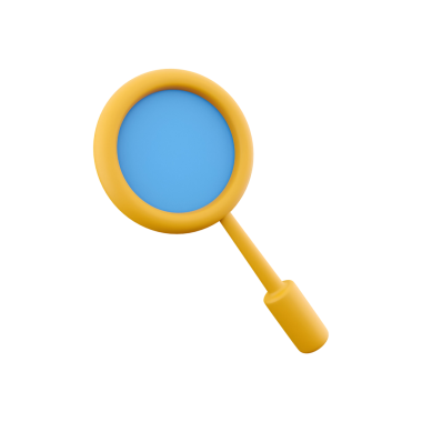 Mavi lens ve sarı saplı basit bir büyüteç çizimi, arama ve keşfi simgeliyor..