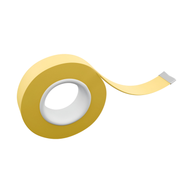 Bir rulo sarı yapışkan bant, genellikle mühürleme, el işi veya onarım için kullanılır..