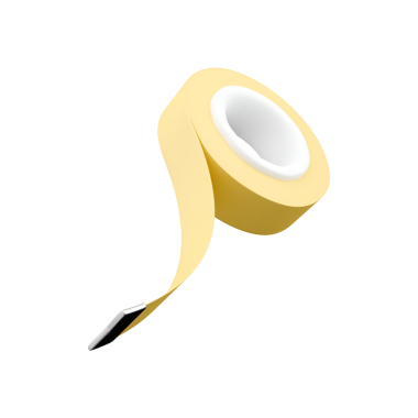 Sarı yapışkan bir bant rulosu. Genellikle el yapımı, onarım ve etiketleme gibi çeşitli amaçlar için kullanılır..