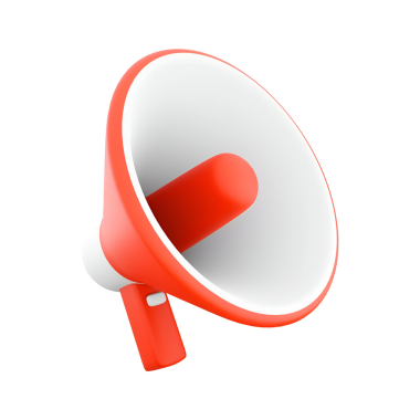 Sesi yükseltmek ve mesajları etkili bir şekilde iletmek için tasarlanmış kırmızı ve beyaz bir megafon..