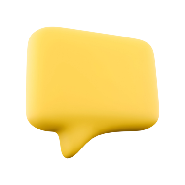 Dijital tasarımda iletişimi veya diyaloğu temsil etmek için kullanılan üç boyutlu sarı bir konuşma balonu simgesi.