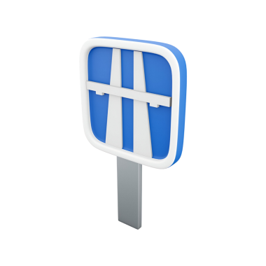 Beyaz çizgileri olan mavi bir yol işareti. Otoyol ya da otoyolu gösteriyor..