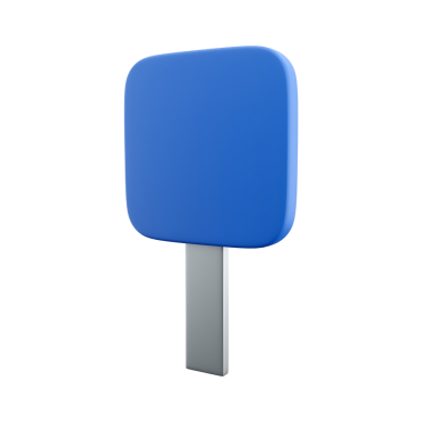 Metalik bir direği olan basit mavi dikdörtgen bir işaret, muhtemelen yön veya bilgi amaçlı kullanılır..