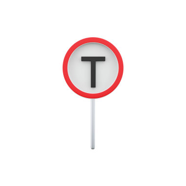 Kırmızı kenarı olan dairesel bir trafik işareti ve ortasında siyah bir 