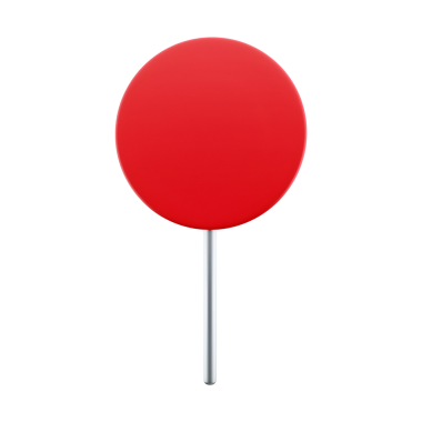 Çubuktaki basit bir kırmızı dairesel nesne, lolipop ya da işaretleyiciye benzer..