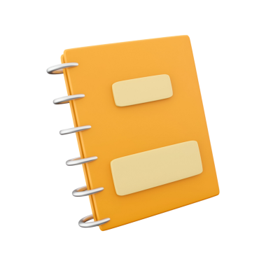 Sarmal bağlayıcı ve boş etiketli turuncu bir defter, not almak ya da günlük tutmak için ideal.