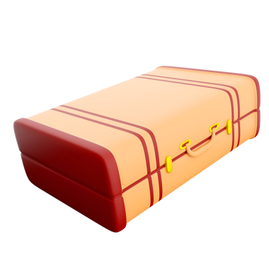 Yolculuk için tasarlanmış renkli, stilize bir bavul, pürüzsüz bir yüzeyi ve basit çizgileri var..