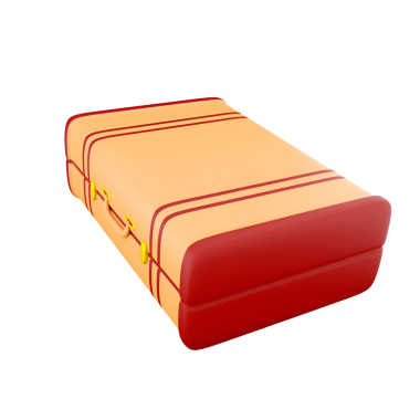 Yolculuk için tasarlanmış renkli bir bavul, pürüzsüz bir yüzey ve canlı renkler içeriyor..