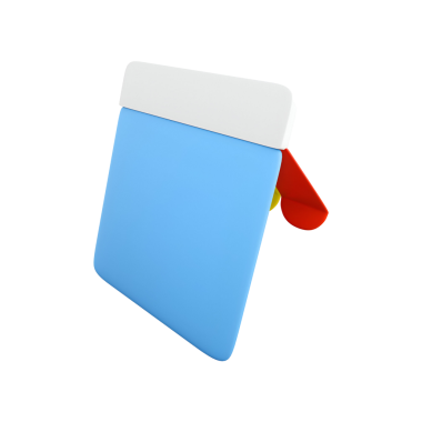 Not almak veya bilgi düzenlemek için tasarlanmış, beyaz üstlü ve kırmızı sekmeli stilize bir mavi not defteri.