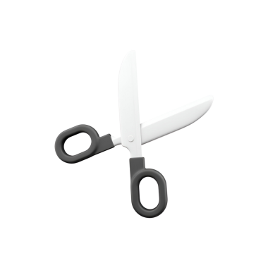 Zarif bir tasarım ve siyah saplı bir makas, çeşitli malzemeleri kesmek için kullanılır..