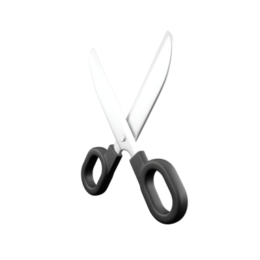 Siyah saplı gümüş bir makas, genellikle kağıt ve diğer malzemeler için kullanılır..