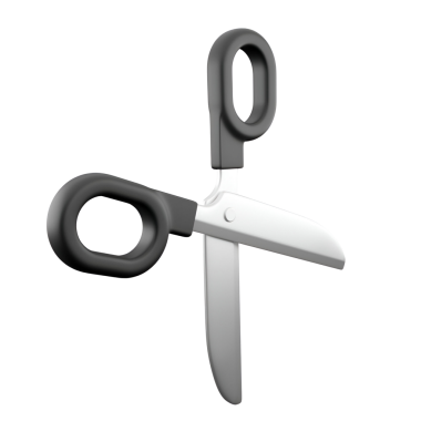 Çeşitli materyalleri kesmek için tasarlanmış siyah saplı bir makas..