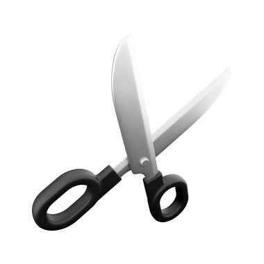 Parlak desenli, gümüş bıçaklı ve siyah saplı bir makas. Genellikle çeşitli malzemeleri kesmek için kullanılır..