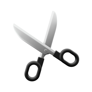 Siyah saplı gümüş bir makas, genellikle kağıt, kumaş ve diğer malzemeler için kullanılır..