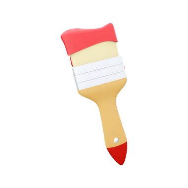 Kırmızı uçlu ve saplı renkli bir boya fırçası, resim ve sanatsal aktivitelerde kullanılır..