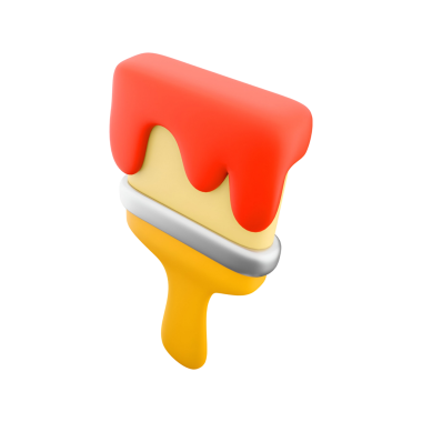 Kırmızı ve sarı boyalı stilize bir boya silindiri yaratıcılığı ve ev gelişimini gösteriyor..