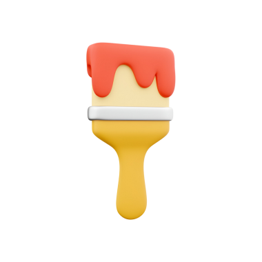 Renkli bir boya fırçası damlayan turuncu boya, yaratıcılığı ve sanatsal ifadeyi simgeliyor..