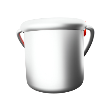 Kapağı ve iki sapı olan basit bir beyaz tencere, genellikle yemek pişirmek ve depolamak için kullanılır..