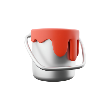 Kırmızı kapaklı ve damlayan boyalı metalik bir boya kovası. Genellikle boya ve ev dekorasyonu projelerinde kullanılır..