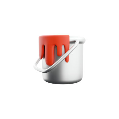 Üstünden kırmızı boya damlayan metalik boya kovası yaratıcılığı ve sanatı simgeliyor..