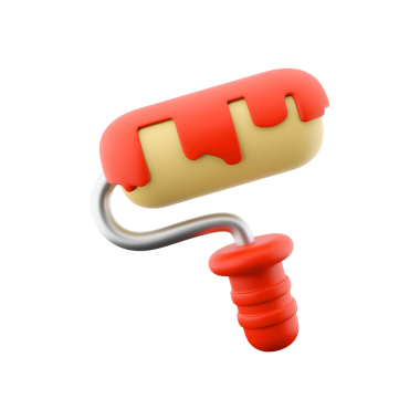 Kırmızı boyalı stilize bir boya silindiri, boyayı ya da ev dekorasyonunu simgeliyor..