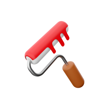 Kırmızı boya damlayan bir boya silindiri, yüzeylere boya sürmek için kullanılır..