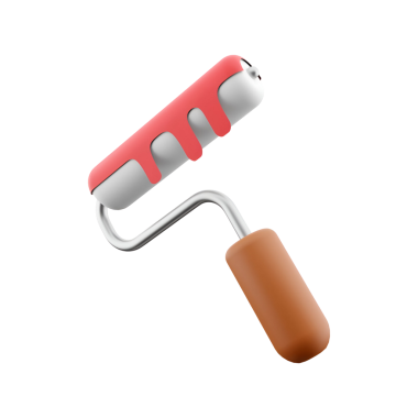 Üzerinde kırmızı boya olan bir boya silindiri, yüzeylere boya sürmek için tasarlanmış..