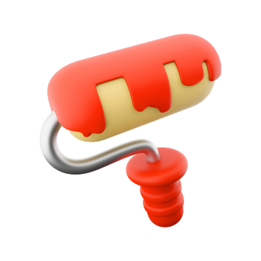 Kırmızı boya damlayan, resim ve yenileme faaliyetlerini sembolize eden bir boya silindiri..