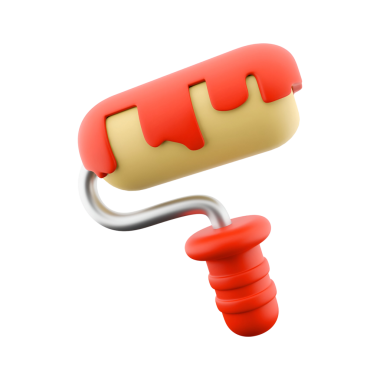 Renkli bir boya silindiri damlayan kırmızı boya yaratıcılığı ve ev gelişimini sembolize ediyor..