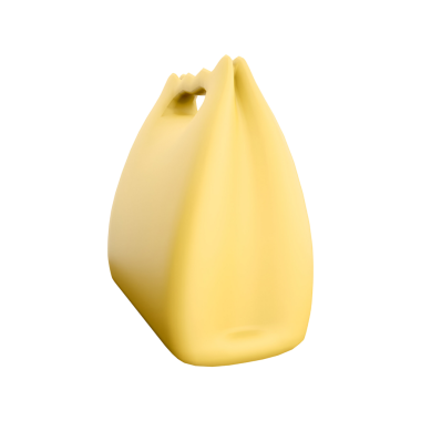 Eşsiz şekilli basit bir sarı çanta, muhtemelen eşyalar taşımak için tasarlanmış..