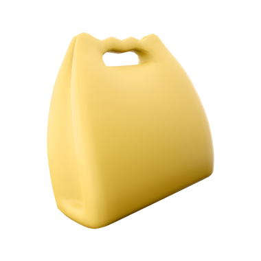 Sarı, ergonomik bir çanta kolay taşınmak için tasarlanmış, muhtemelen yiyecek veya kişisel eşyalar için..