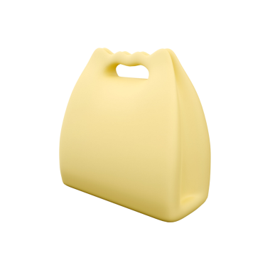 Basit sarı bir çanta ve sapı var. Eşyaları taşımak için tasarlanmış..