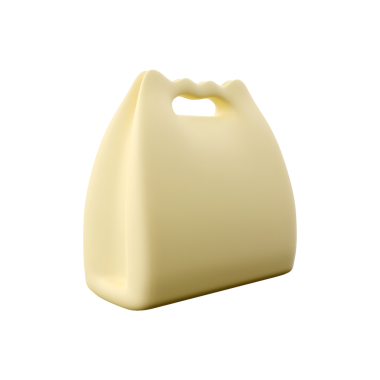 Basit, bej rengi plastik bir kap, bir beslenme çantasını andıran, eşya taşımak için tasarlanmış..