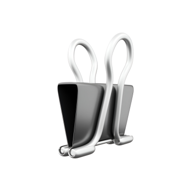 Siyah bir ataç, çok sayıda kağıdı güvenli bir şekilde bir arada tutmak için tasarlanmış..