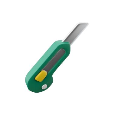 Geri çekilebilir bıçaklı yeşil bir alet bıçağı. Çeşitli malzemeleri güvenli ve etkili bir şekilde kesmek için tasarlanmış..