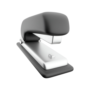 Kağıtları etkili bir şekilde birleştirmek için tasarlanmış modern bir siyah beyaz zımba..