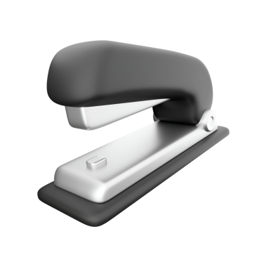 Siyah ve gümüş bir zımba. Kağıdı birbirine bağlamak için kullanılır..