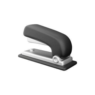 Zarif, modern görünümlü, kağıt parçalarını birbirine bağlamak için tasarlanmış siyah bir zımba..