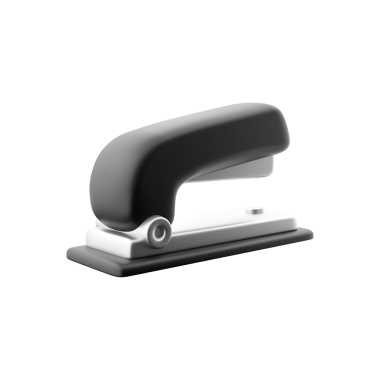 Siyah ve gümüş bir zımba, kağıt parçalarını birbirine bağlamak için tasarlanmış..