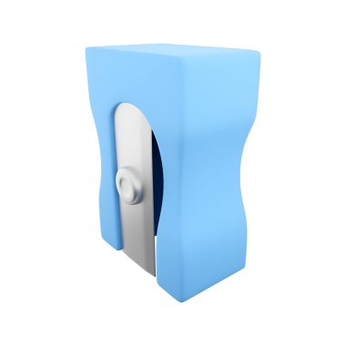 Kalemleri verimli bir şekilde açmak için tasarlanmış metalik bıçaklı mavi bir kalem açacağı..